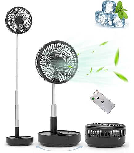 Ventilateur Sur Pied Rechargeable 8" - Télécommande, Oscillation, Batterie 7200mAh, USB-C - Silencieux, Hauteur Réglable 37-102 Cm