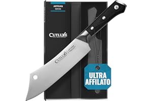 Cutluxe Coltello Chef & Mannaia Ibrido - 20 cm Mannaia da Cucina, Coltello da Cucina Affilato - Tang Completo e Manico Ergonomico - Serie Artisan