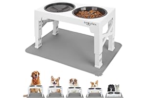 SNOUTEX Gamelle Chien Surelevee - Gamelle Anti Glouton en 5 Hauteurs Réglables avec Gamelles Anti Eclaboussure Chien de Toutes Tailles et Tapis Antidérapant. Pet Accessories.