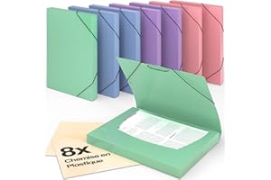 ACROPAQ - 8 x Chemise à Élastiques A4 - Jusqu'à 250 pages, Dos de 3,0 cm, Fermeture Élastique, Vent, Collection de Couleurs 'Nature' - Chemises à Dossier, Range Document