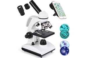 COWIEWIE Microscopio professionale per adulti con adattatore per telefono, set di vetrini per microscopio per laboratorio scolastico, casa, ricerca scientifica biologica