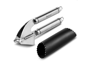 Deiss PRO Presse-Ail Inox Professionnel et Éplucheur d'Ail en Silicone - Épluche et écrase ail en quelques secondes - Extrêmement facile à nettoyer - Acier Inoxydable