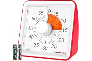 Minuteur visuel ThermoPro TM021, Compte à rebours de 60 Minutes pour Enfant avec Mode muet/Alarme, Grands Chiffres - Outil de Gestion du Temps pour la Concentration, Piles incluses