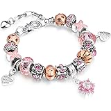 Young & Forever Charismatic Charms Bracelets for Women Murano Glass Crown and Leaf Charm Bracelet For Girls: 