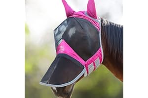 Harrison Howard CareMaster Pro Luminous Horse Fly Mask Large Eye Space Long Nose with Ears UV Protection for Horse