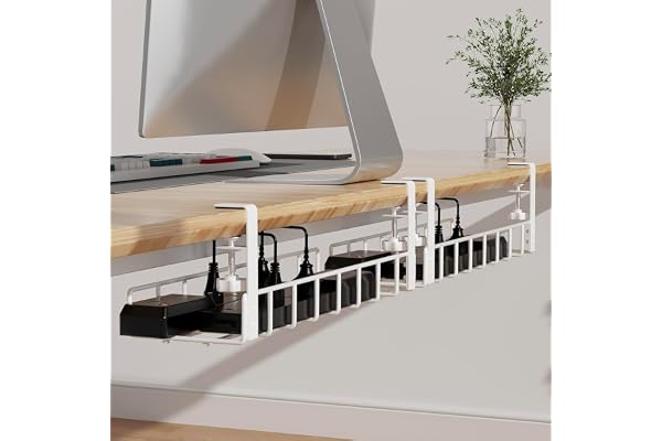 Tisany Iron Under Desk 17 inch Cable Management Wire Rack, Power Strip Holder, Cord Organizer, Wire Management Tray for Office and Home, White