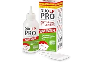 DUO LP PRO Lotion Anti-Poux et Lentes, Lotion 100% efficace*, 200 ml - Peigne anti-poux fin inclus - Haute tolérance et sans insecticide - Dès 6 mois