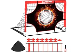 BASEGOAL But de Foot, 3 en 1 Cage de Football Pliable avec Cible Suspendue, Cônes, échelle d'agilité, Équipement d'entraînement de Football Adapté à l'intérieur ou à l'extérieur - 120x90x 90cm