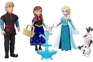 Mattel Disney Die Eiskönigin“ Spielzeug, kleine Puppen im 4er-Set mit Anna, ELSA, Kristoff, Olaf sowie Brunnen und 3 Zubehörteile zum Geschichtenerzählen, inspiriert vom Film, JJP89