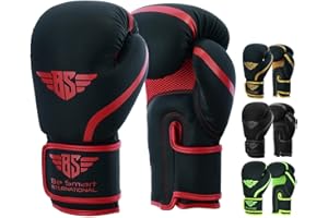 BES Smart® Professional Boxing Gloves For Adults Youth Kids Men and Women Mitts Leather Pro Gel Muay Thai MMA Kick Boxing Sparring Grappling Fighting & Training Punch Bag