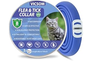 VICSOM Collare Antiparassitario per Gatti, Collare Antipulci Gatto, Collari Antiparassitari per Gatti, 8 Mesi di Protezione Naturale Collare Gatto Antiparassitario Regolabile Impermeabile 18.8 Inches Blu
