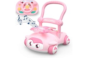 BONITOTO Montessori Baby Push Walker Toy - Sit-to-Stand Learning Walker with Steering Wheel, Lights & Sounds Activity Centre for Toddlers, Early Educational Birthday Gift for Boys & Girls (Pink)