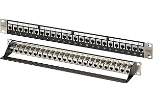 FGB 24-portowy panel krosowy 10 Gb/s 1U i ekranowany łącznik Keystone Cat7 RJ45, 48.3 cm do montażu w szafie lub na ścianie panel krosowy z tylnym paskiem, sieciowy panel krosowy do gigabitowego