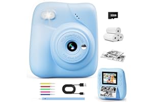 CAMCLID Appareil Photo Instantané Enfants, 1080P HD Appareil Photo Numérique Enfant avec Carte de 32GB & 3 Rouleaux de Papier d'impression, Cadeaux pour Garçons Filles de 3 à 12 Ans