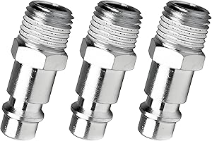 Yuiturt 3 Pièces Raccord Rapide Mâle 1/4" Euro Conique Téflon, Kit Coupleur Pneumatique pour Air Comprimé, Compatible Compresseur et Tuyaux Industriels