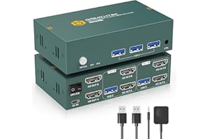 GREATHTEK Commutateur KVM USB 3.0 HDMI 2 PC 2 moniteurs 4K @ 60Hz, HDMI 2.0, HDCP2.2, commutateur à bouton, commutateurs KVM 2 moniteurs avec 3 ports USB 3.0, compatible avec une large gamme de systèmes et