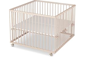 Sämann Laufstall Baby 100x100 cm | TÜV geprüft 2023 | stufenlos höhenverstellbar | Laufgitter Premium | Babybett aus Holz | Krabbelgitter Komplettset natur