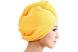 Brussels08 Microfiber Bath Towel Hair Dry Hat Absorbent Quick Drying Shower Cap Hair Drying Towel Wrap Turban Microfiber Drying Bath Shower Head Towel with button Wrapped Bath Cap Yellow