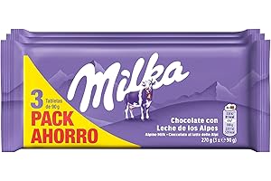 Milka Chocolate con Leche de los Alpes, Pack Ahorro 3 Tabletas, 90 g