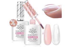 Born Pretty BuilderGel Uñas 2X15ML - 8 en 1 Transparente Desnudo Rápido Constructor Uñas En Botella de Gel Base Top Coat Extensión Pegamento