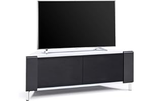 MDA Designs CORVUS Corner-Friendly Gloss White Contemporary Cabinet with Black Profiles Black BeamThru Glass Doors Suitable for Flat Screen TVs up to 50"