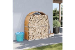 IKAYAA Estante de Leña Con Cubierta 120 x 45 x 140 cm Para Exterior de Acero - Estante de Registro de Chimenea Marrón Claro