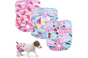 GRANTOP 3 Stück Wiederverwendbare Hundewindeln,Hochabsorbierend Höschen für weibliche Haustiere,Hygienische Waschbare Windel Hund,Windeln für Hündinnen bei Läufigkeit und Inkontinenz (m, Muster 2)
