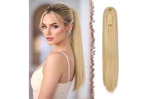 FESHFEN Hästsvans Förlängning med Klämma - Rakt Lång Hårförlängning Claw Clip Ponytail Extension Ljust Solblont Syntetisk Hår