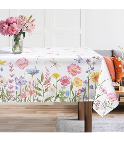 Artoid Mode Wilde inkttekening bloemen bladeren lente tafelkleed 140 x 220 cm, keuken tafel decoratie binnen vakantie party decoratie
