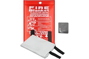 GESANGHUA Feuerlöschdecke 1m x 1m, Löschdecke Küche – Feuerdecke für Fettbrände, Glasfaser Brandschutzdecke für Auto Zuhause Haushalt Schule Kamin Grill Büro - Fire Blanket mit Haken (1 Stück)