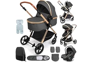 Sianldcone Carrito Bebe 3 en 1, Tejidos de Primera Calidad Carro Bebe 3 Piezas, Empuje Bidireccional Carros Para Bebes, Visión Abierta Silla Paseo Reversible (H2 Deep Grey)