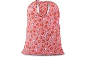 FANCHOSE Laundry Bags Extra Large Heavy Duty, Travel Dirty Clothes Bag for Traveling, Laundry Sack with Drawstring Handles, Home College Dorm Room Essentials, Strawberry