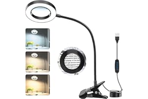 JUOIFIP Loupe 10X avec Lumière LED 48, Pince de Bureau 3 Modes Dimmable pour Lit, Travail, Artisanat, Bricolage et Réparations