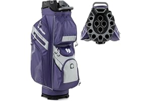 COSTWAY Bolsa Golf con 14 Divisores, 9 Bolsillas de Cremallera, Nevera de Bolsillo, Correa Acolchada, Soporte de Paraguas y Capucha de Lluvia, Bolsa Carro para Palos Golf Unisex