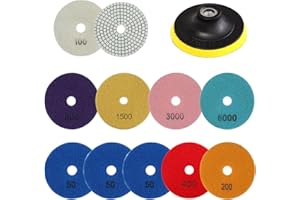 Skibetfo Set of 12 Diamond Polishing Pads 4 Inch with M14 Backer Pad,100mm Wet/Dry Tile Polishing Pads for Granite Concrete Marble Stone Quartz,50-6000 Polishing Grit Pads for Grinder Polisher
