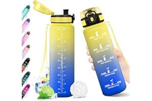 KollyKolla Gourde 1L, Bouteille Motivation Étanche avec Filtre sans BPA, Bouteille Sport avec Marqueur de Temps, Gourde Réutilisable pour Adulte, l'école, Sport, Bureau, Yoga, Camping