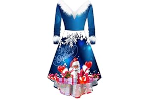 SOOLIKE Santa Dress for Women Mrs Claus Outfit Christmas Tunics for Women UK Short Sleeve Maxi Dress Ladies Xmas Dresses Funny Christmas Costume Mrs Santa Claus Costume