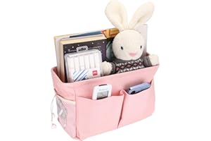 IGNPION Canvas Bedside Hanging Storage Bed Pockets Baskets-Adjustable Hanging Tape Dormitory Bed Organiser Caddy Mulit-purpose Hanging Storage Bag for Home Office School Dorm Hospital Pink