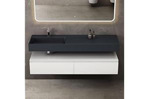 doporro Mobile Bagno Sospeso Bianco 150 cm con Lavabo Integrato Antracite – Design Moderno Bicolore con Mensola e Ampi Cassetti