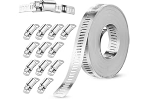 GlasFlength Collier de Serrage Inox 304, 5m Collier de Serrage Métallique avec 12 Pièces Fixation Collier Durite Serrage Réglable pour Conduite D'eau Tuyau de Gaz Radiateur Tube Automobile (5M+12)