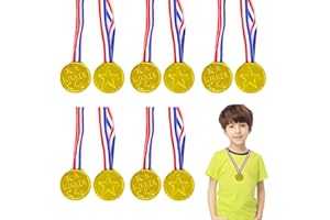 OUDQFCJ Medaglie per Bambini, 10 Pezzi, medaglie d'oro, medaglie Vincitori, per Corsa, Calcio, Bambini, medaglia d'oro, in plastica, per Feste di Compleanno, Giochi Prizzes Sport Day
