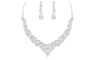 Ever Faith Wedding Bridal Crystal Teardrop Cluster Statement Necklace Dangle Earrings Jewellery Set for Women