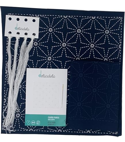 FREEBLOSS Sashiko Patchwork Set - Japanische Stickerei Mit Wasserlöslichen Vorlagen