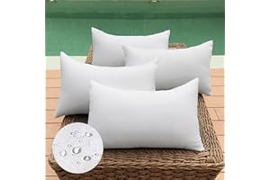 QSWRD 30 x 50 CM Outdoor Cushion Insert Pack of 4 Small 12 x 20 Inch Throw Pillow Inserts Waterproof Patio Furniture Cushion Decorative Porch Couch Premium Rectangle Lumbar Sofa Cushion, White