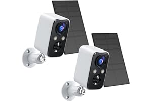 FOAOOD 2 Paquetes-Blanco Cámara Vigilancia WiFi Exterior Solar, Camaras de Vigilancia sin Cables,Visión Nocturna en Color,Batería Incorporada,Detección Humana PIR, Audio Bidireccional,IP66