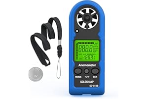 GOLDCHAMP Anemometer Handheld, Mini Digital Wind Speed Meter, Measuring Temperature, Max/Average/Current Wind Speed, Wind Chill Indication, LCD Backlight Air Flow Gauge for HVAC, Outdoor Activities
