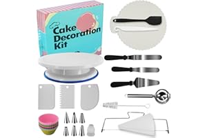 Chumix Kit Patisserie, avec Plateau Tournant Patisserie de 28 cm, Grattoirs à Gâteaux, Spatules, Poches à Douille et Embouts de Tuyauterie, Plateau Tournant Gateau, Accessoire Patisserie