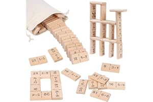 HONMOK 37pcs Dominos Mathematiques Multiplication Enfant en Bois Jeux Montessori Apprendre en S'Amusant pour Garçon Fille Jouets Éducatifs Scolaire Comptage