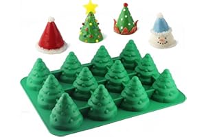 TSLBW 12 Cavità 3D Albero di Natale Stampo per torta Stampo in silicone antiaderente Biscotto Stampo per cottura al cioccolato Candele Stampo per sapone per decorazioni natalizie fai da te