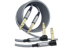 AkoaDa 6.35mm TRS Instrument Cable 4.5M 2-Pack,Right Angle 90 Degree 1/4 Inch Male Jack to Jack Cable,6.35 Balanced Line Lead for Keyboard,Mixer,Amplifier/AMP,Speaker,Equalizer(Grey)